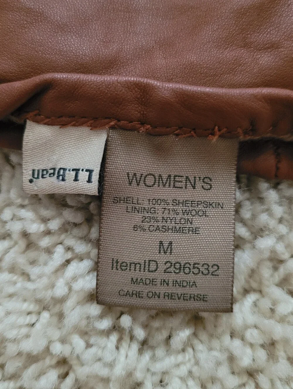 L.L. Bean Womens Brown Sheepskin Leather Gloves M Wool Cashmere Lined